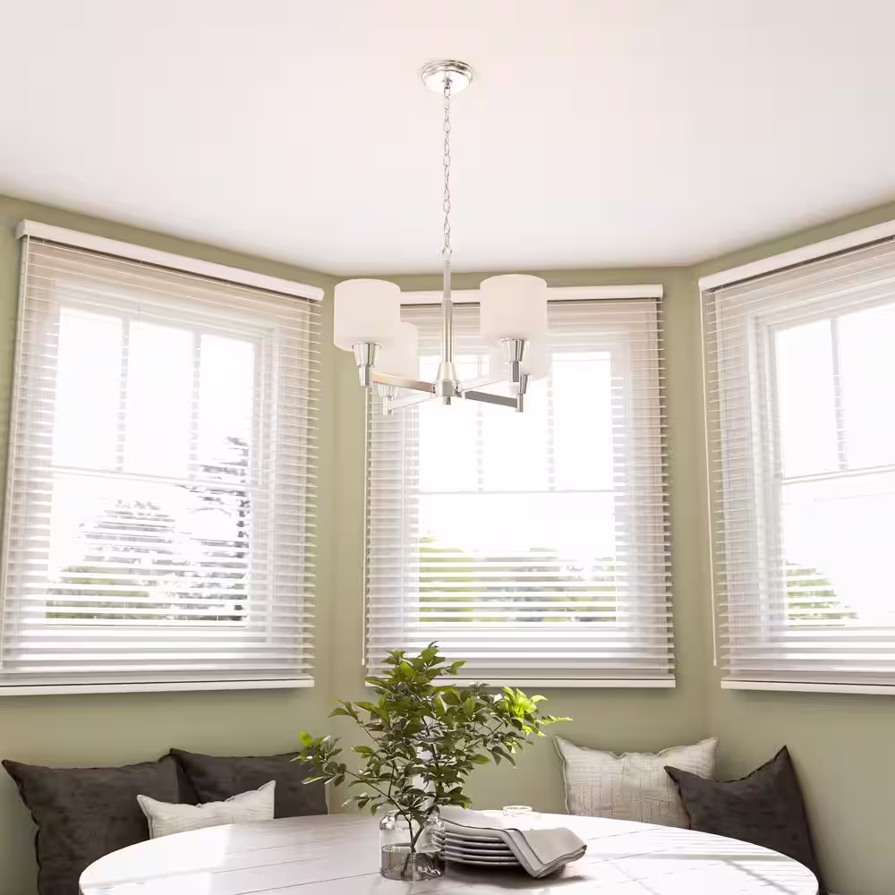 Hampton Bay Oron 4-Light Brushed Nickel Reversible Chandelier with White Glass Shades