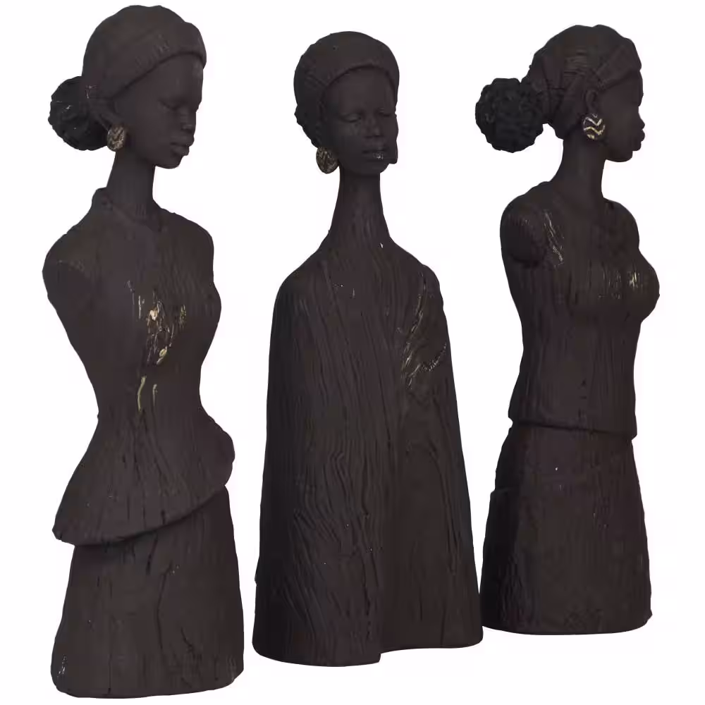 Litton Lane Dark Gray Polystone African Woman Sculpture (Set of 3)
