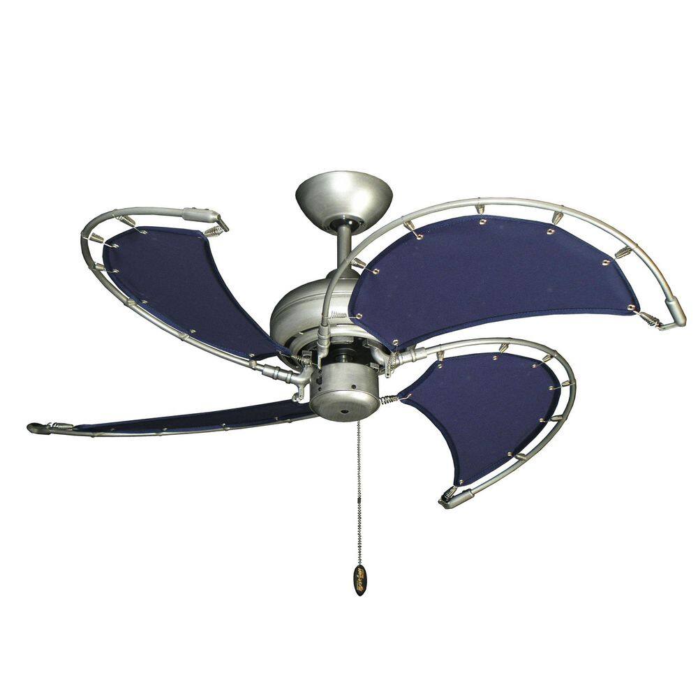 TroposAir Voyage 40 in. Indoor/Outdoor Brushed Nickel BN-1 Ceiling Fan with Blue Fabric Blades