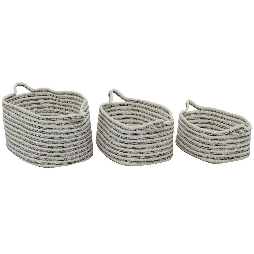 Litton Lane Cotton Handmade Storage Basket with Handles (Set of 3)