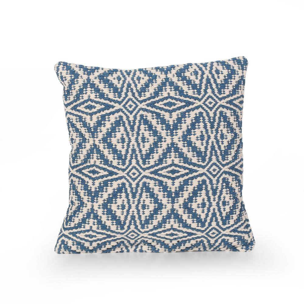 Noble House Avers Blue and White Geometric Cotton 18 in. x 18 in. Throw Pillow