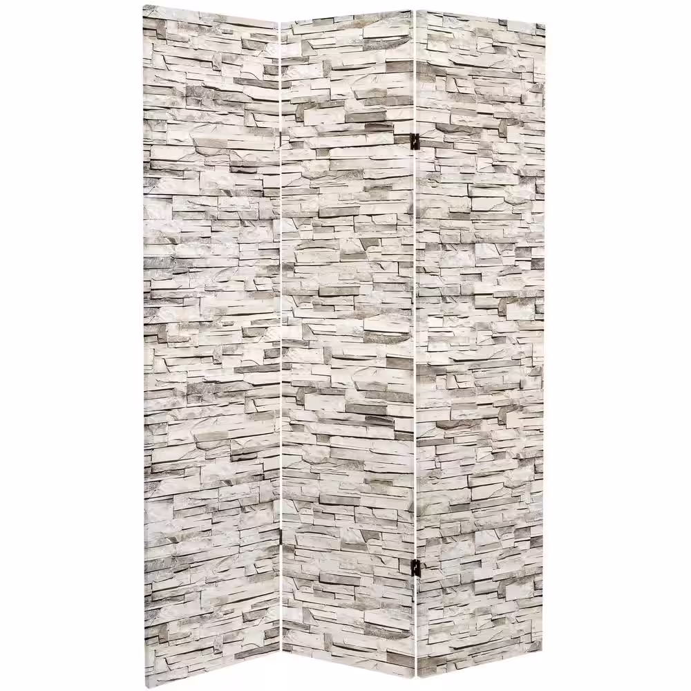 None Stone Wall 6 ft. Printed 3-Panel Room Divider