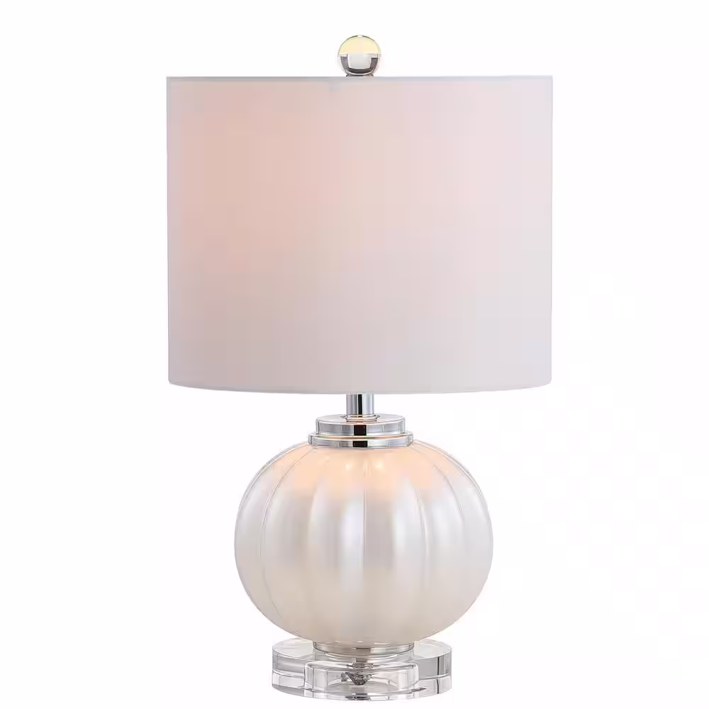 JONATHAN Y Pearl 17.5 in. White/Chrome Glass/Crystal LED Table Lamp
