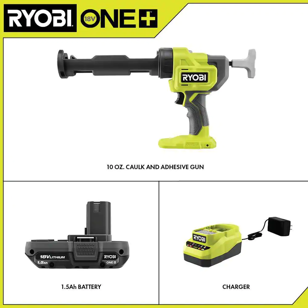 RYOBI ONE+ 18V Cordless 10 oz. Caulk & Adhesive Gun Kit with 1.5 Ah Battery and Charger