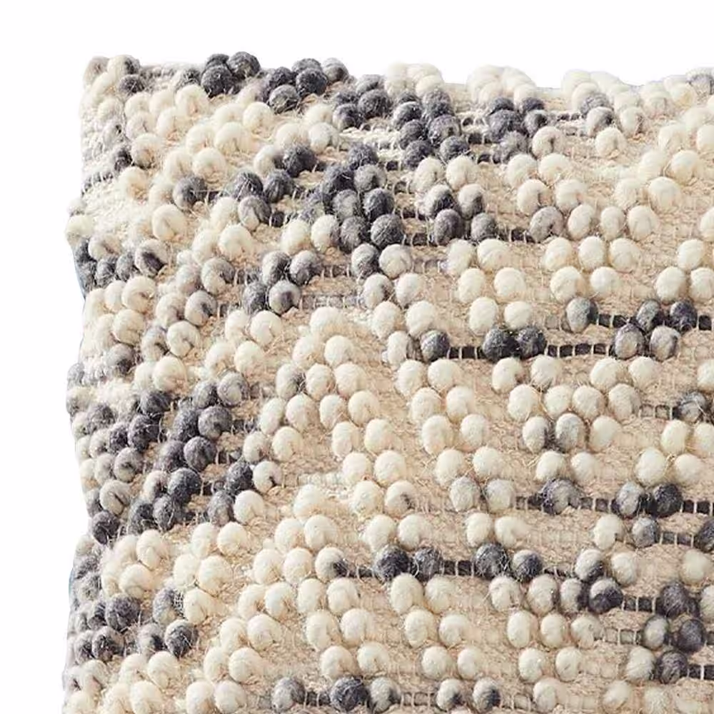 Benjara Cream and Gray Beaded Chevron Removable Decorative 18 in. x 18 in. Throw Pillow Cover