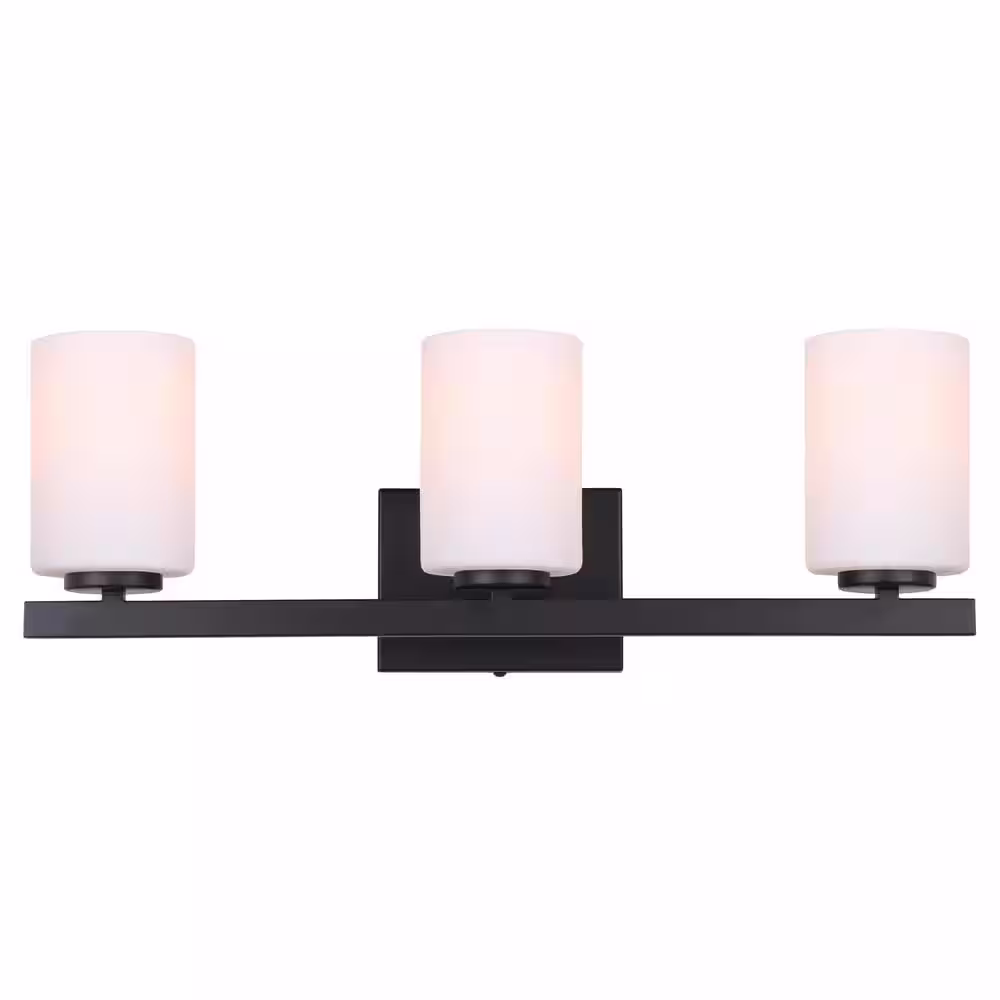 CANARM Jae 23 in. 3-Light Matte Black Vanity Light with Opal Glass Shade