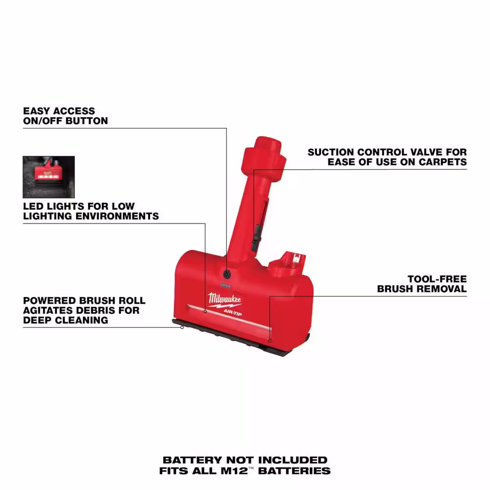 Milwaukee M12 AIR-TIP 1-1/4 in. - 2-1/2 in. Wet/Dry Shop Vacuum Utility Nozzle Attachment Kit with CP 2.0 Ah Battery and Charger