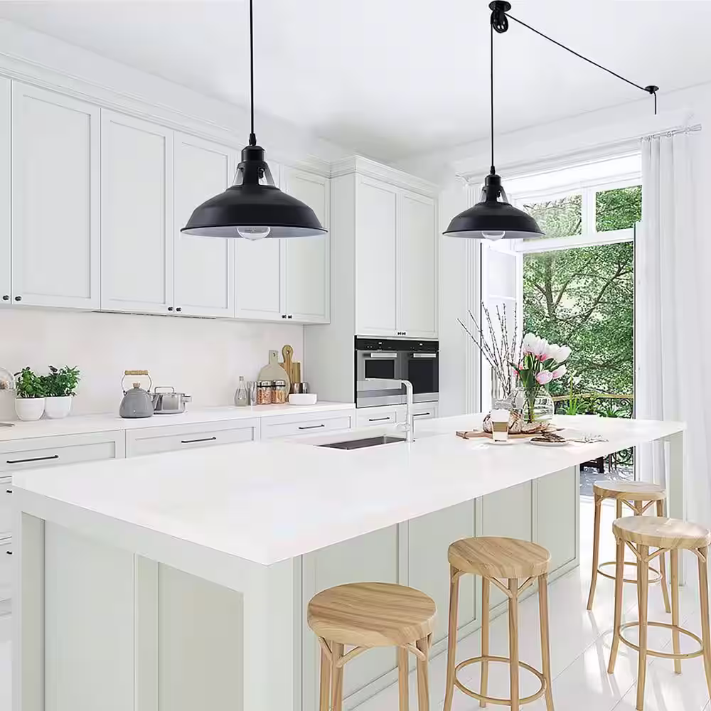 YANSUN 1-Light Plug-In Industrial Bowl Shaded Pendant Light Hanging lamp with 16.4 ft. Cord On/Off Switch