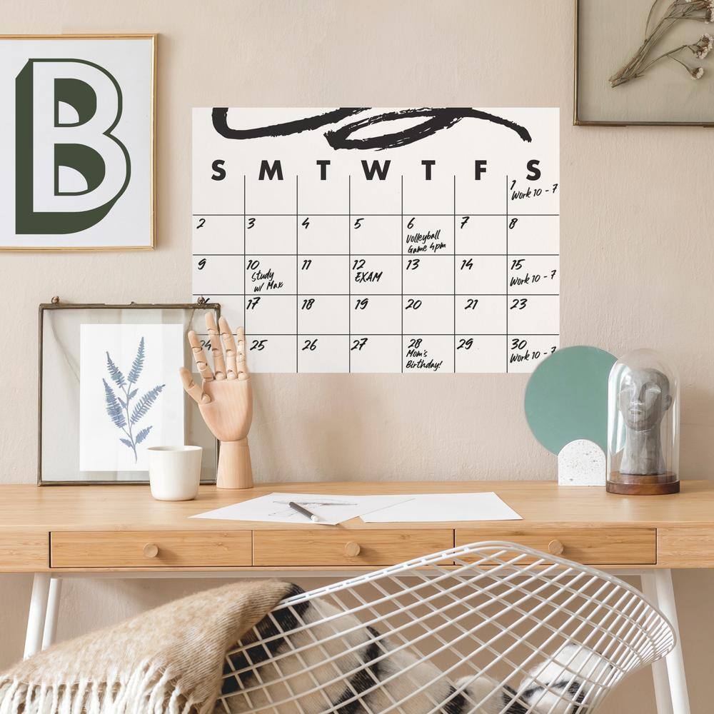 RoomMates Black and White Doodle Dry Erase Calendar Peel and Stick Wall Decal