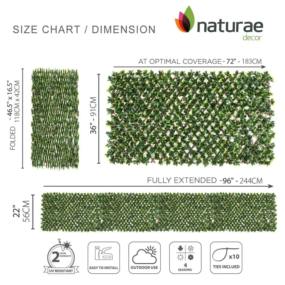 naturae decor Expandable Pvc Trellis Hedges 36 in. X 72 in. Gardenia Artificial Leaf