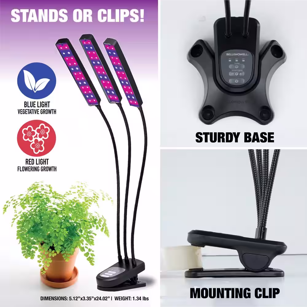 Bell + Howell Bionic Grow 6-Watt Equivalent Indoor LED Full Spectrum UV Flexible Plant Grow Light in Color Changing Lights