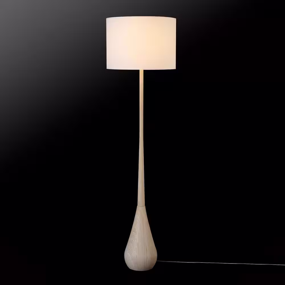 Globe Electric 65 in. Faux Wood Floor Lamp with White Cotton Shade