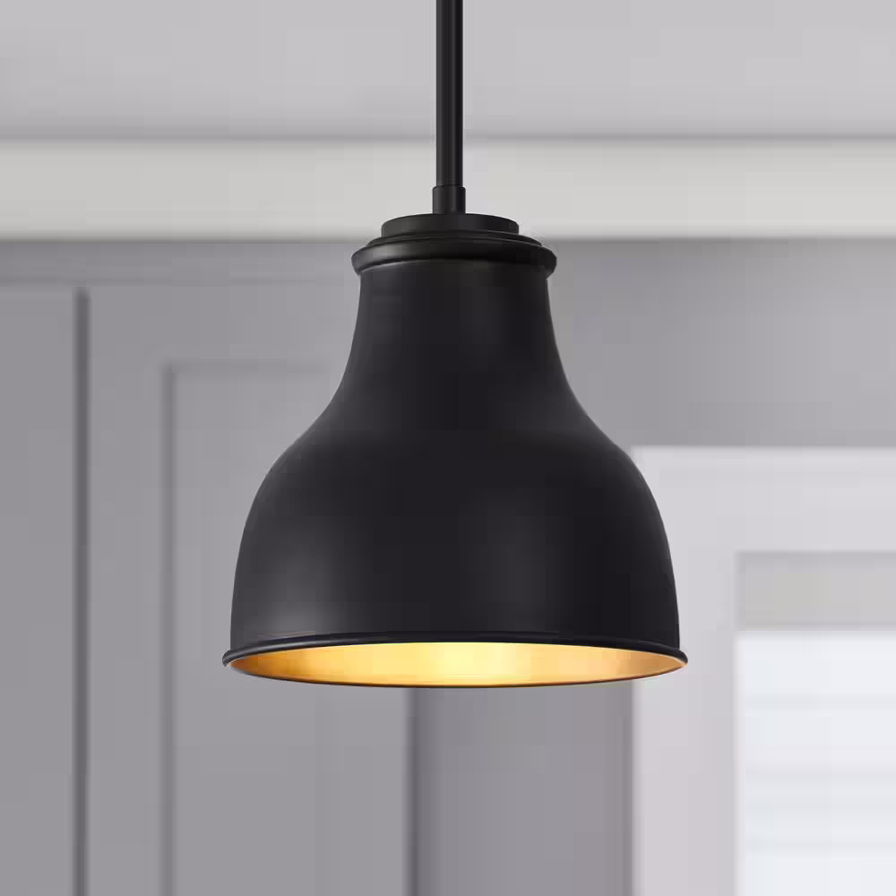 None Small Matte Black Metal Bell Pendant Lamp Shade