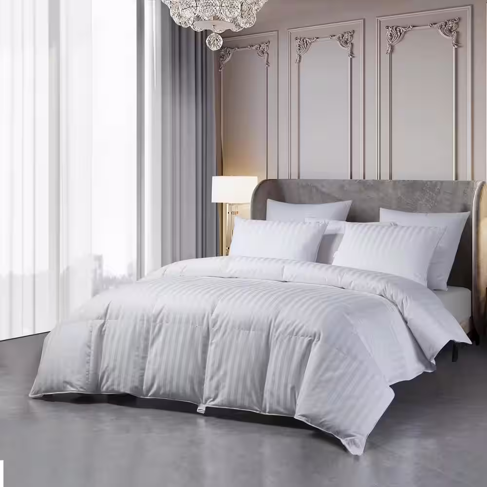 Beautyrest All Seasons King 500-Thead Count Damask Stripe US Grown Cotton Hungarian Goose Down Comforter
