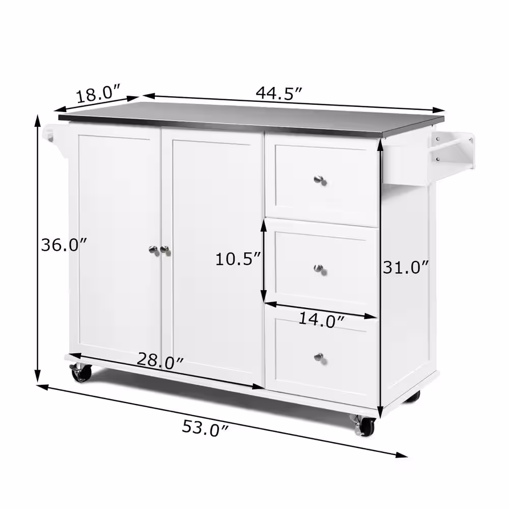 Costway White Kitchen Island with 2-Door Storage Cabinet