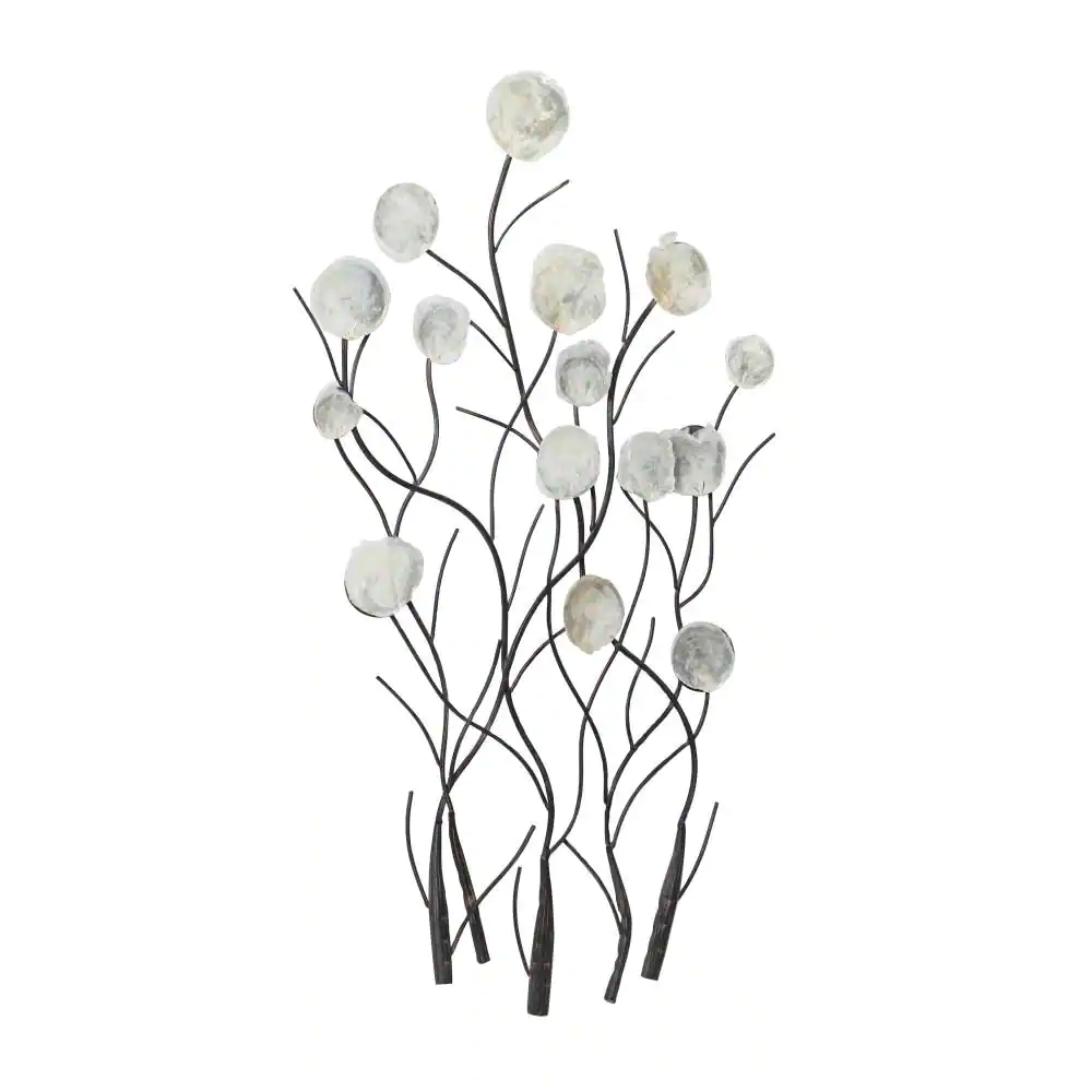 Litton Lane Metal White Floral Wall Decor with Capiz Accents