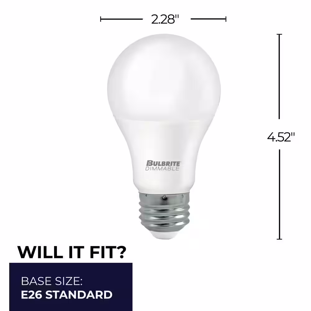 Bulbrite 100-Watt Equivalent A19 Soft White Light 3000K, Medium Screw (E26) Dimmable Frost LED Light Bulb(4-Pack)