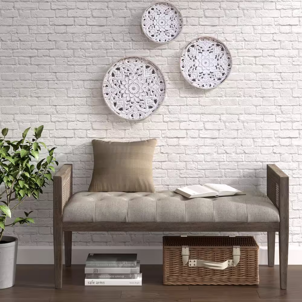 Madison Park Medallion Trio 3-Piece Natural/White Carved Wood Wall Decor Set