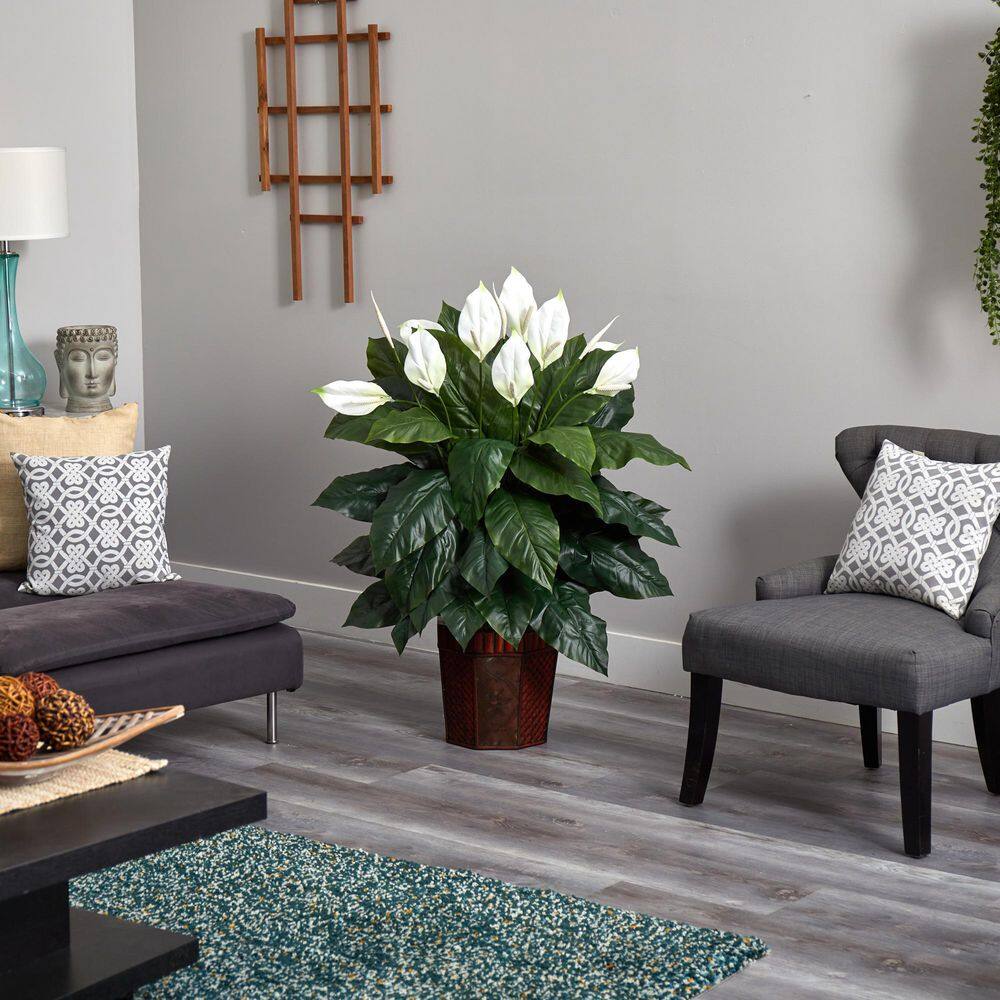 Nearly Natural 48 in. Artificial H Green Spathyfillum with Vase Silk Plant