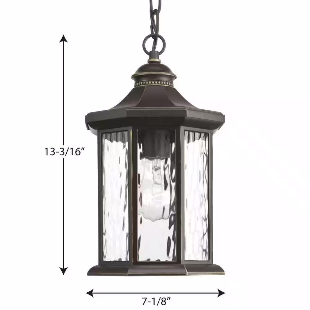 Progress Lighting Edition Collection 1-Light Antique Bronze Water Glass Traditional Outdoor Hanging Lantern Light