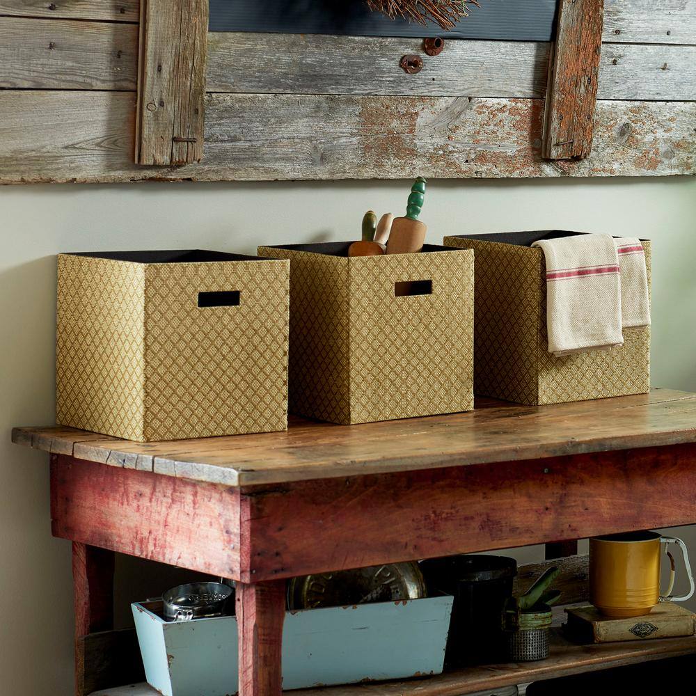 HOUSEHOLD ESSENTIALS Premium Deco Fabric Storage Cubes in Gold (3-Pack)