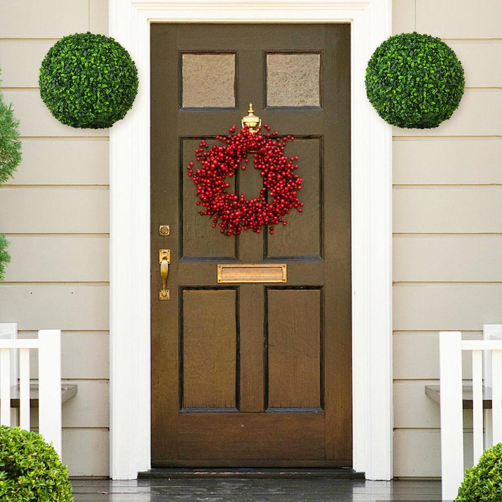 ANGELES HOME 2- Pieces 15.7 in. Indoor Outdoor Decorative Artificial Boxwood Topiary Ball, Faux Fake Tree Plant
