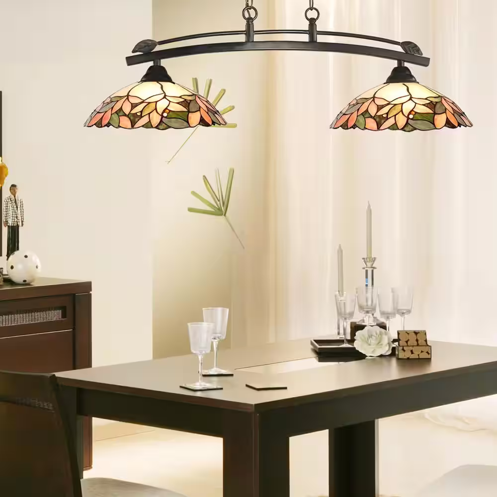 Dale Tiffany Argento 1 -Light 50 in. Dark Bronze Island Fixture Pendant with Hand Rolled Art Glass Shade