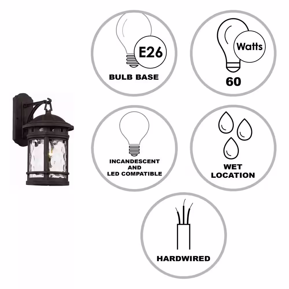 Bel Air Lighting Boardwalk 16.25 in. 1-Light Rust Outdoor Wall Light Fixture with Clear Water Glass