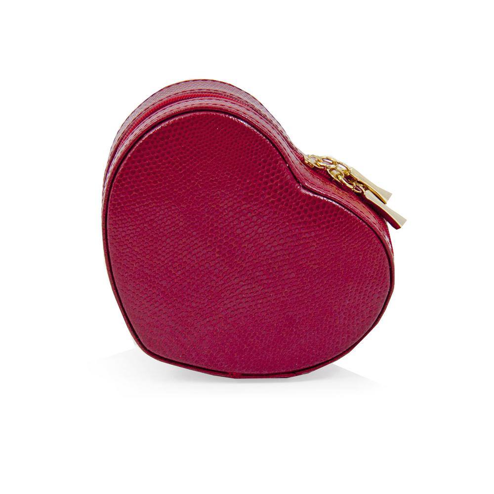 BEY-BERK Red Lizard Leather Small Heart Shaped Jewelry Box