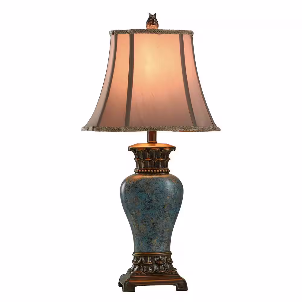 StyleCraft 30 in. Blue/Brown/Bronze/Gold Table Lamp with Taupe Fabric Shade
