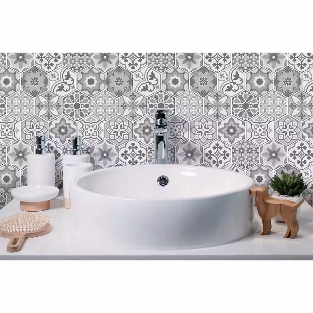 LONGKING 11.4 in. x 10.6 in. Vinyl Peel and Stick Decorative Wall Tile Backsplash Hexagonal (6.5 sq ft. /Pack)