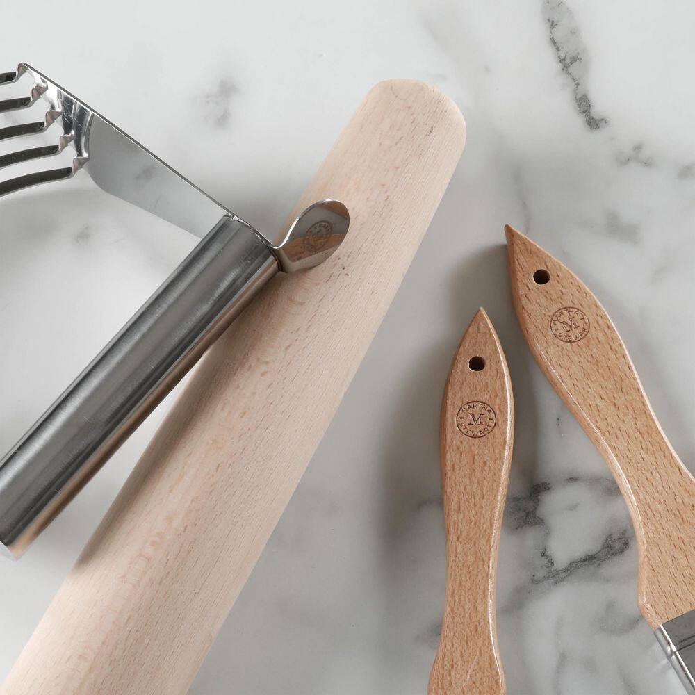 None 4-Piece Wood and Stainless Steel Baking Gadget Set