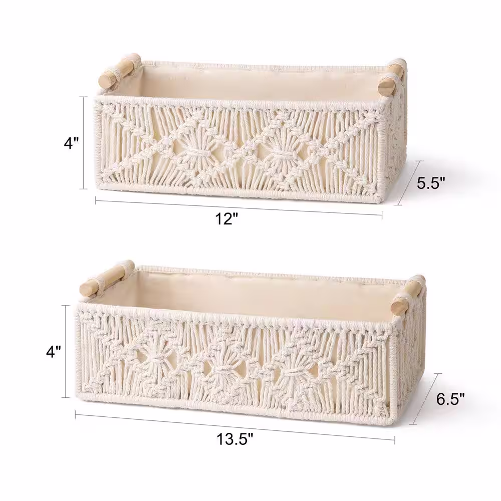 None Metal Storage Baskets Boho Decor Box Handmade Woven Decorative Countertop Toilet Tank Shelf Cabinet Organizer 2-Pcs