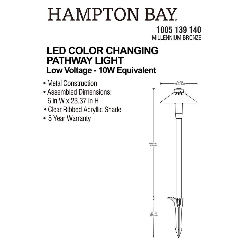 Hampton Bay 10-Watt Equivalent Low Voltage Bronze LED Outdoor Landscape Path Light with Adjustable Color