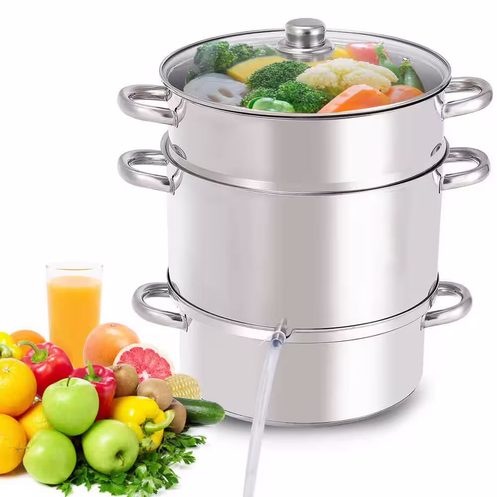 Bunpeony 3-Tier 11 qt. Premium Stainless Steel Fruit Juicer Steamer Pot