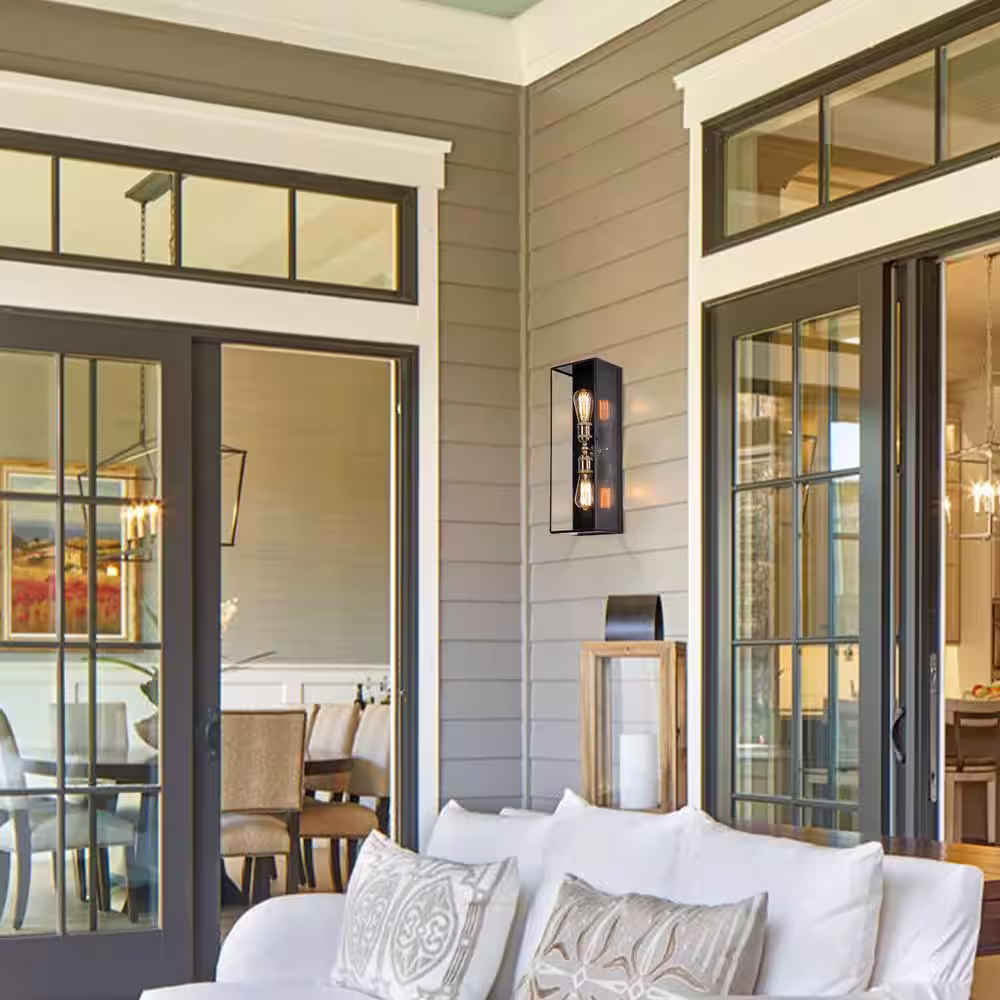 C Cattleya 2-Light Dark Bronze Finish Brass Outdoor Wall Lantern Sconce with Clear Tempered Glass