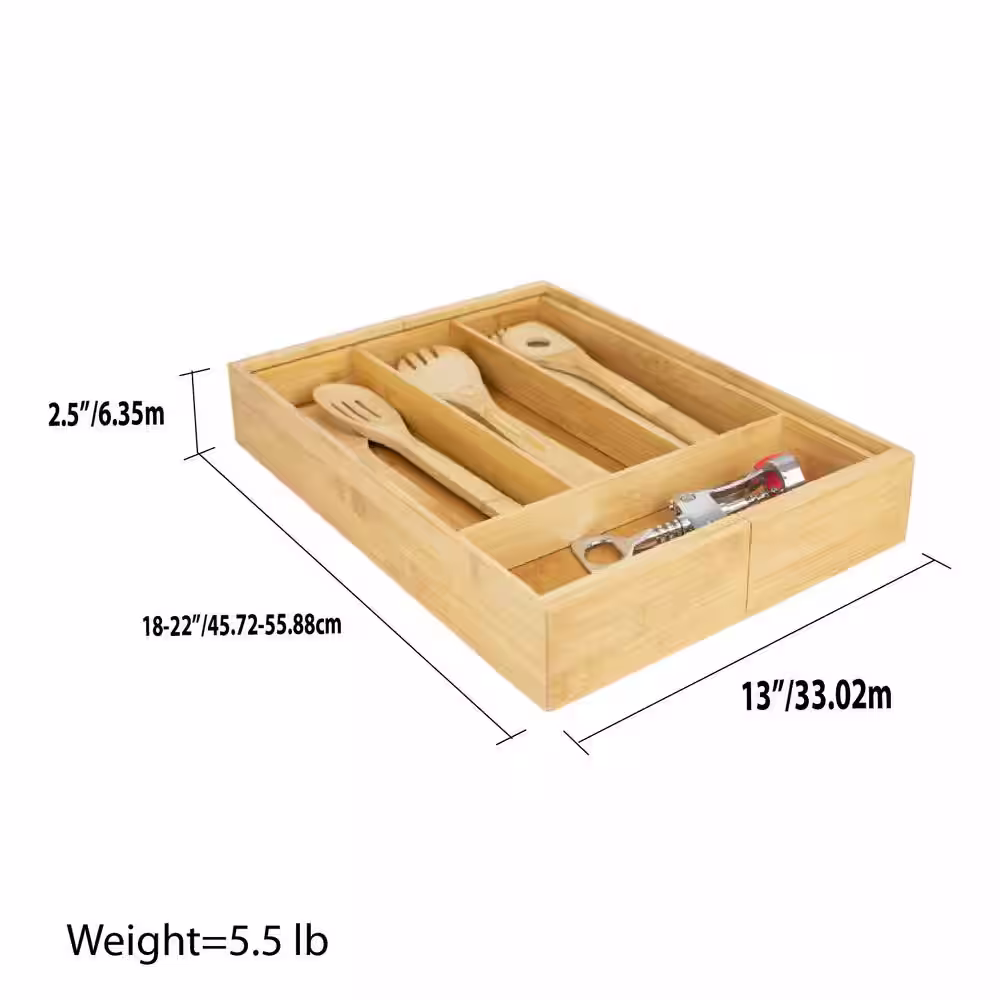Home Basics Natural Expandable Bamboo Utensil Tray
