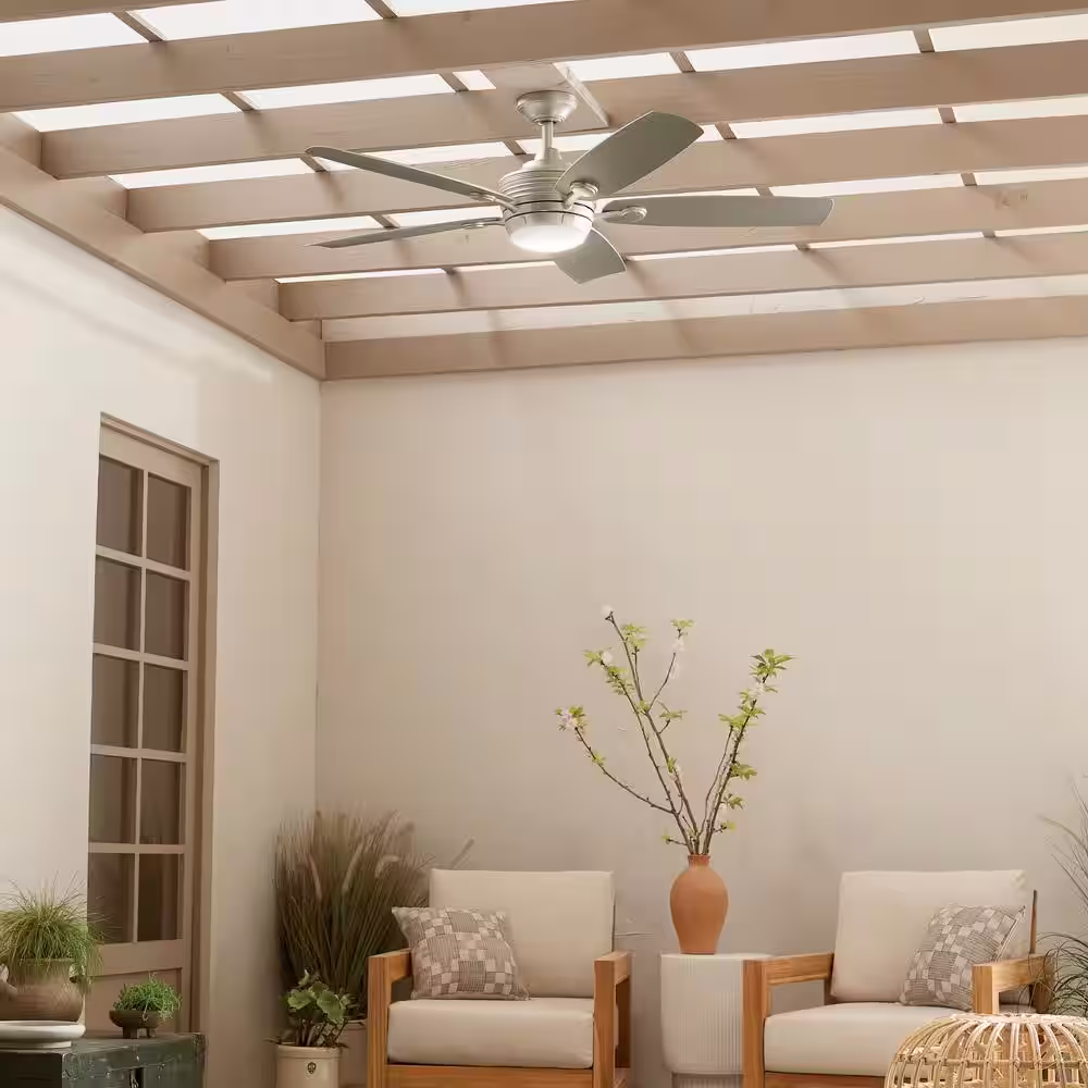 KICHLER Tranquil 56 in. Integrated LED Indoor/Outdoor Brushed Nickel Downrod Mount Ceiling Fan with Remote Control