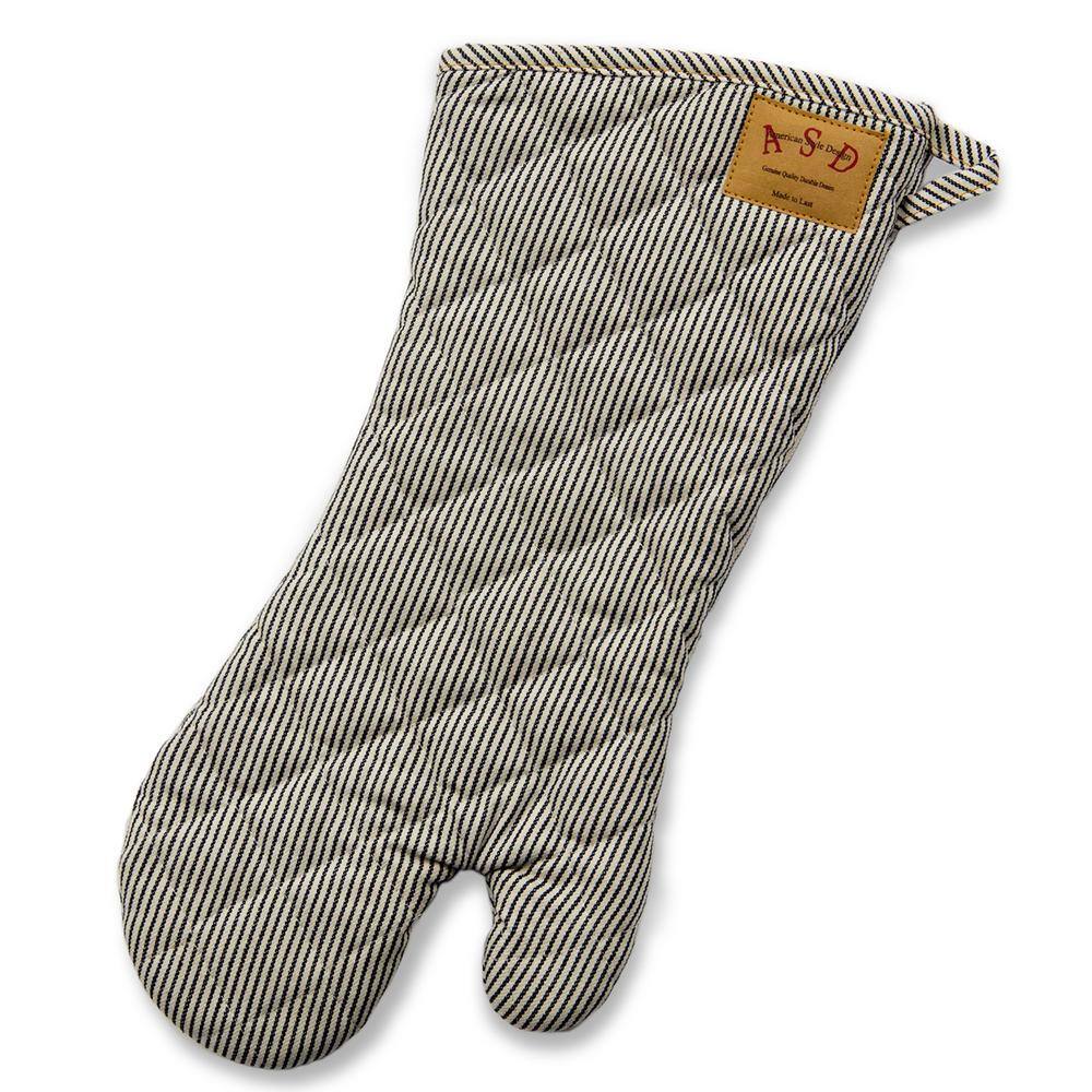 Art Style Design Living 16 in. Vintage Railroad Stripe Denim BBQ Mitt