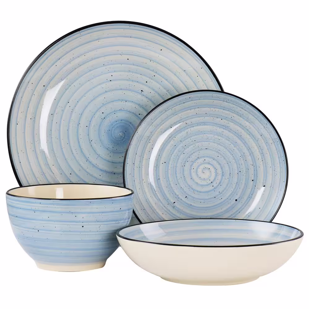Elama Gia 24 Piece Stoneware Dinnerware Set in Light Blue