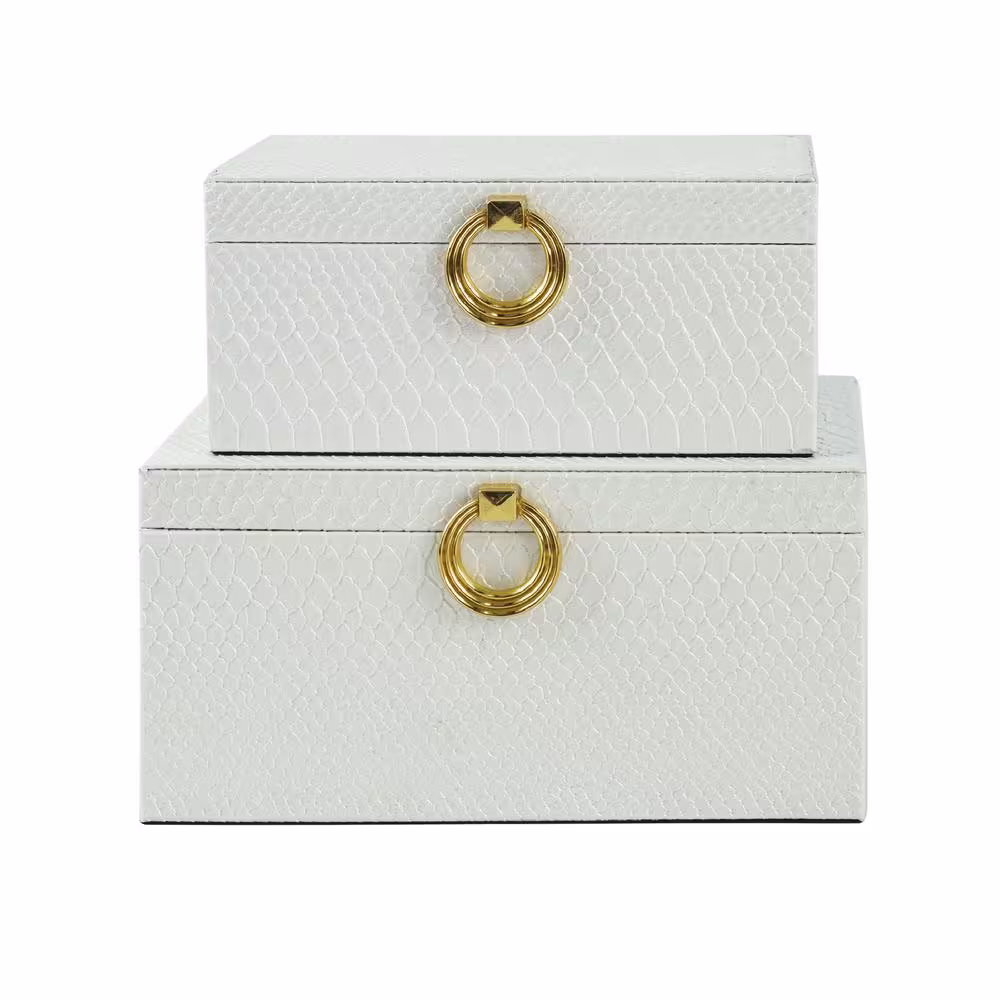 A & B Home Oscar White Decorative Boxes (Set of 2)