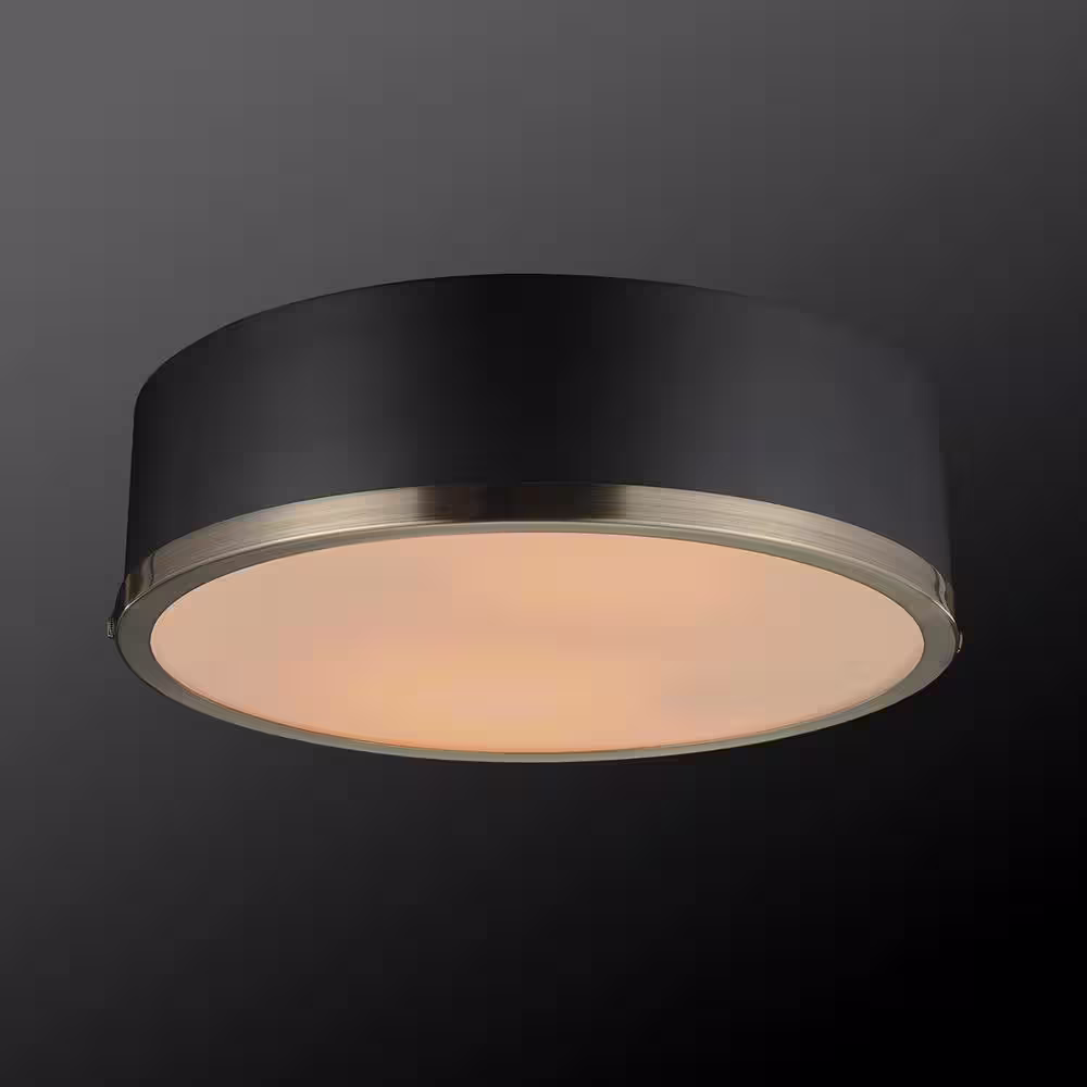 Globe Electric Selina 14 in. 2-Light Matte Black Flush Mount Ceiling Light with Frosted Glass Shade