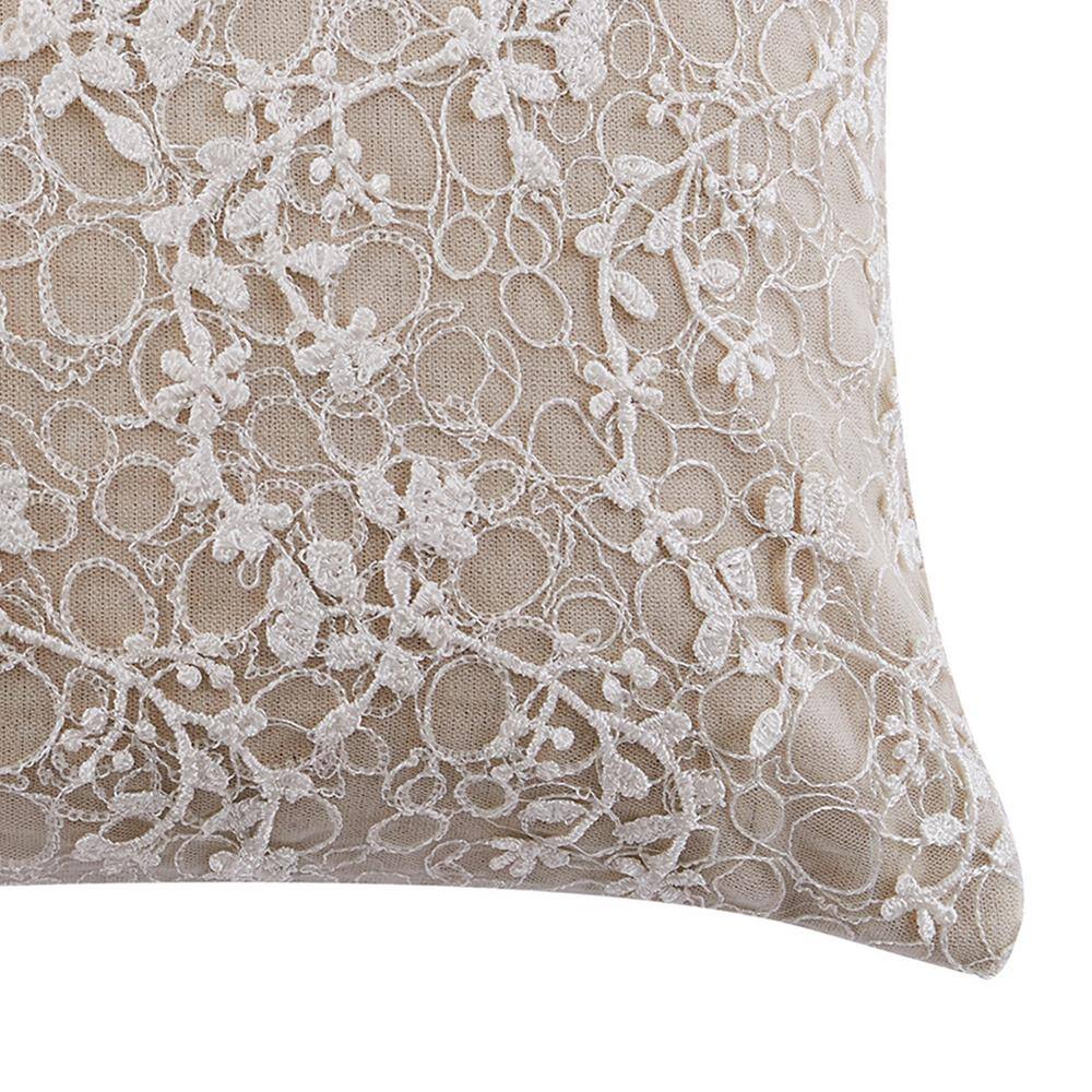 None Sanira Taupe, Cream Floral Lace Overlay 14 in. x 18 in. Throw Pillow