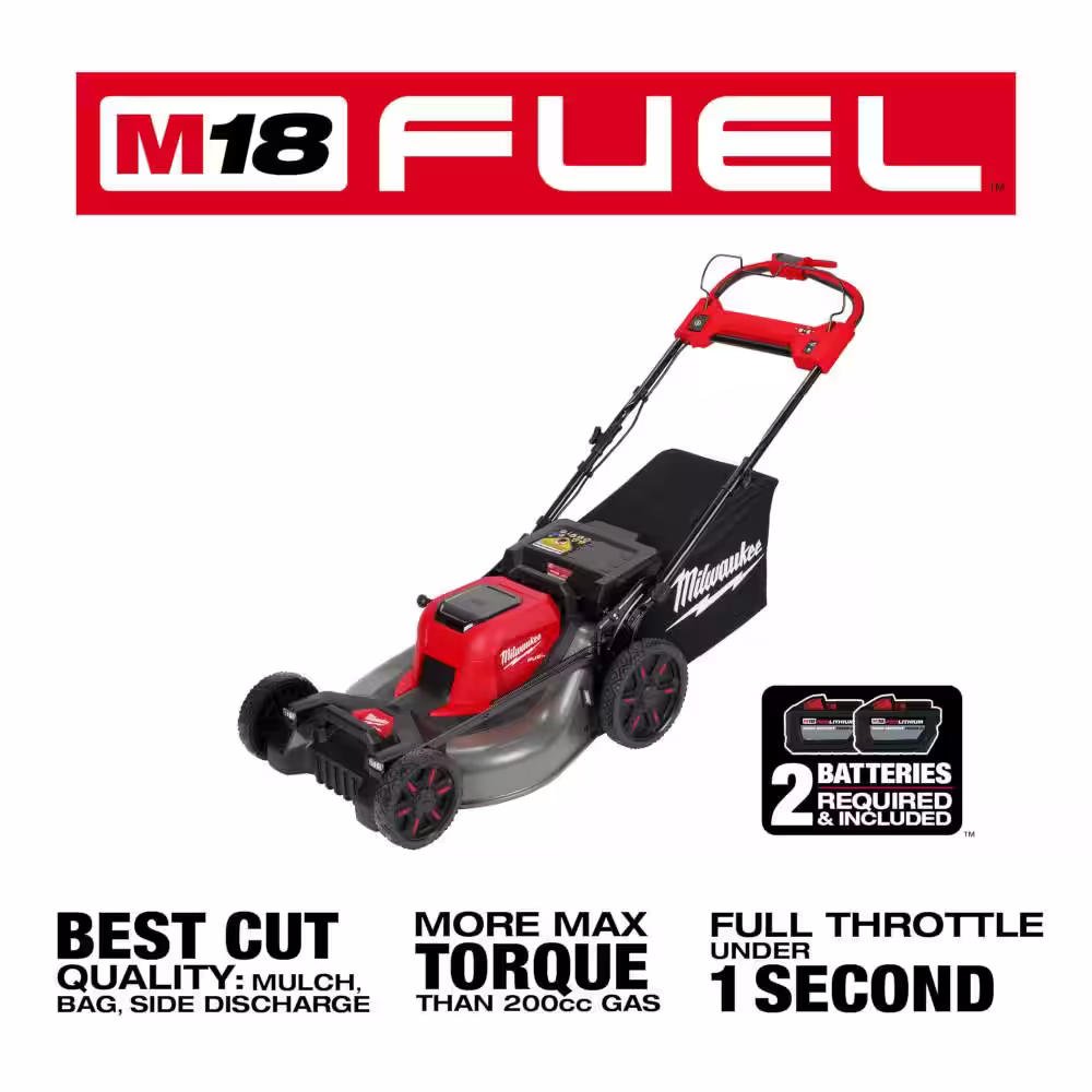 Milwaukee M18 FUEL Brushless Cordless 21 in. Dual Battery Self-Propelled Mower w/ Pole Saw, (2)12Ah, (1)8Ah Batteries, (2)Chargers