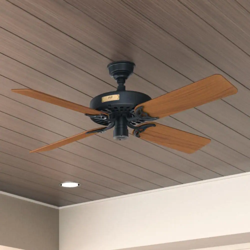 Hunter Original 52 in. Indoor/Outdoor Black Ceiling Fan with Teak Blades