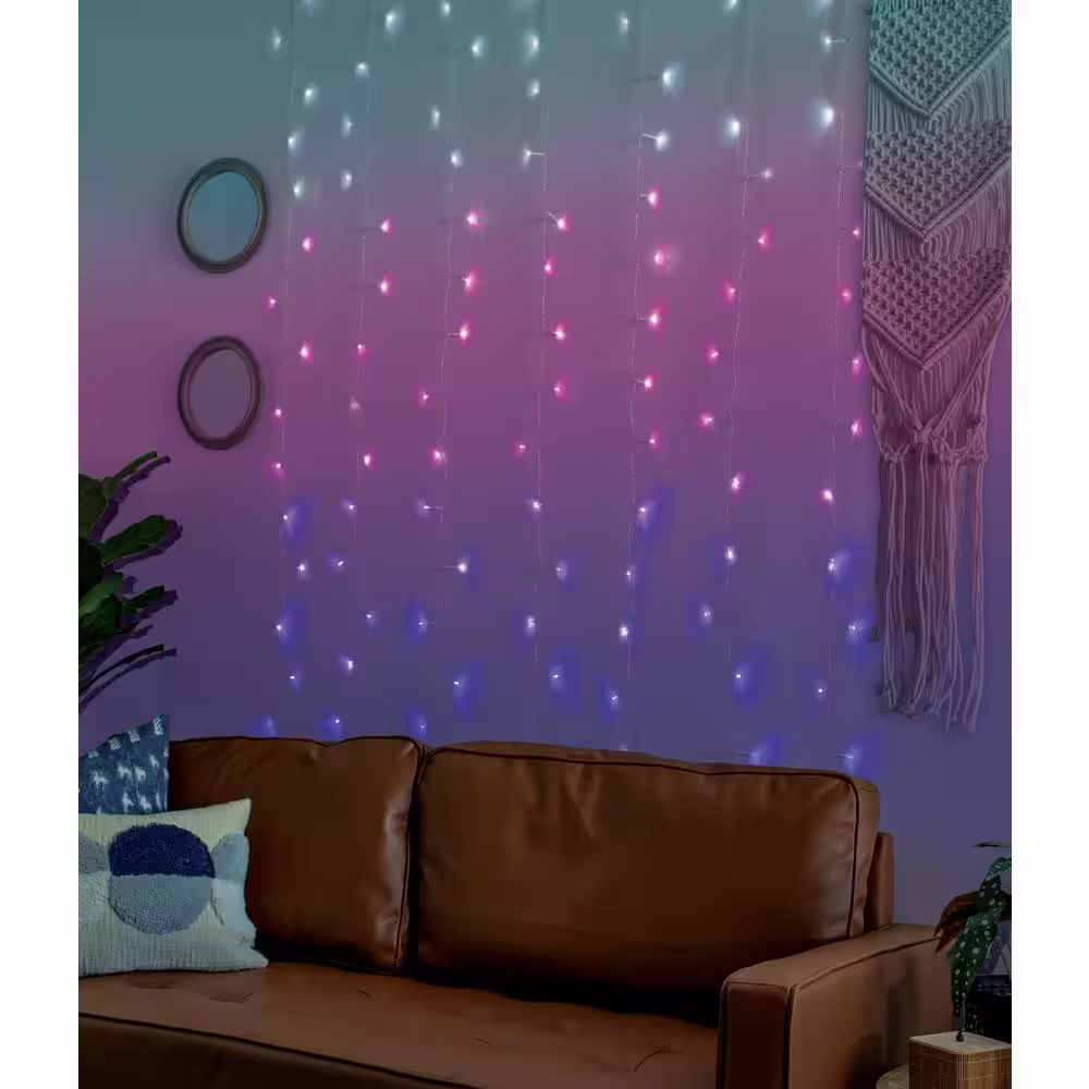 None 112 Ombre Light 4.2 ft. x 5 ft. Indoor Battery Operated Integrated LED Curtain String Lights with Remote Control