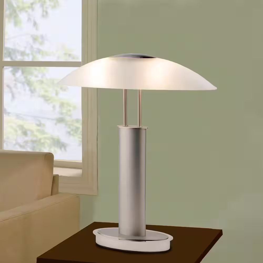 ARTIVA Avalon Modern 2-Tone 18.5 in. Nickel Table Lamp with Oval Canoe-Shaped Frosted Glass Shade and 3-Way Touch Switch