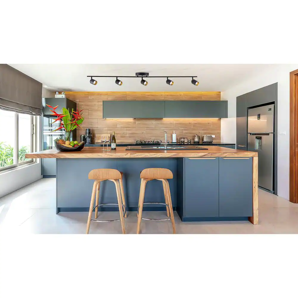 Vidalite 7-Watt 5-Bulb 2450 Lumens Black LED Track Lighting Kit with Fixed Rail Ceiling Light with Rotating Heads, 3000K