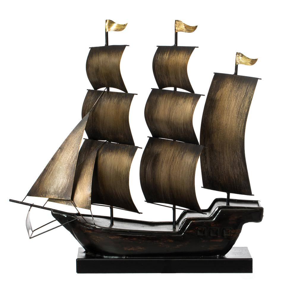 Vintiquewise Nautical Home Decor Brown Metal Sailboat Centerpiece Ship Decor Desktop Decoration