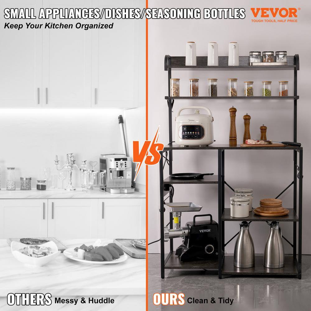 VEVOR Kitchen Bakers Rack 7-Tier Microwave Oven Storage Cabinet Power Outlet